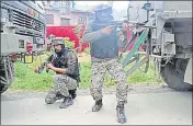  ?? ANI ?? Army jawans take up position near the encounter site in Poshkreeri area of Anantnag district in south Kashmir on Sunday.