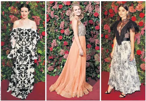  ??  ?? Claire Foy, Cressida Bonas and Jenna Coleman, the British actresses, on the red carpet at the Evening Standard Theatre Awards. Foy and Coleman were among the presenters
