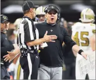  ?? Jonathan Bachman / Getty Images ?? Saints head coach Sean Payton argues with a referee during the third quarter against the Dallas Cowboys on Dec. 2.