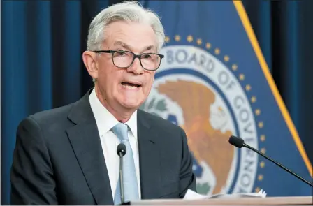  ?? JACQUELYN MARTIN — THE ASSOCIATED PRESS ?? Federal Reserve Chairman Jerome Powell speaks during a news conference following an Open Market Committee meeting at the Federal Reserve Board Building, June 15, in Washington.