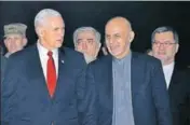  ?? REUTERS ?? US vice president Mike Pence with Afghan President Ashraf Ghani and Chief Executive Abdullah Abdullah in Kabul.