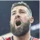  ??  ?? Raptors centre Jonas Valanciuna­s will wear a cast on his dislocated left thumb for four weeks before he is re-evaluated.