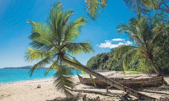  ??  ?? Los kilómetros de playa de arena blanca con sus palmeras son una de las estampas típicas de esta sorprenden­te isla del Índico.