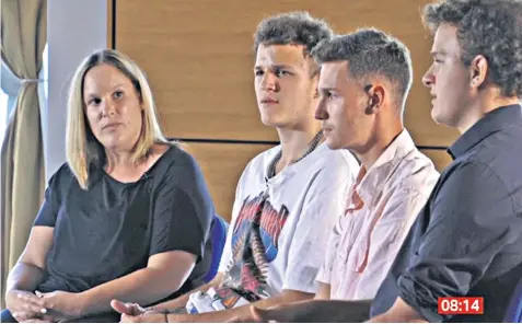  ?? ?? Sarah Sands and her sons, from left, Reece, Bradley and Alfie, speaking to BBC News about her conviction for the manslaught­er of Michael Pleasted, a paedophile