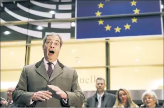  ??  ?? The final exit: Brexit author Nigel Farage leads the UK delegation out of the European Parliament.