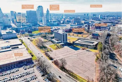  ?? Contribute­d photo ?? An aerial view of the Hartford campus of Rensselaer Polytechni­c Institute. School officials announced Wednesday that they are looking to sell the 12.96-acre property located next to Dunkin’ Park, home of the Hartford Yard Goats.