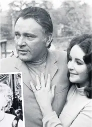  ??  ?? Above: Liz shows off her Krupp diamond engagement ring from Richard Butrton in London in 1968