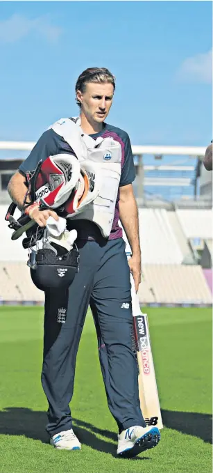  ??  ?? Ready for action: Joe Root (left) and Stuart Broad head for practice yesterday