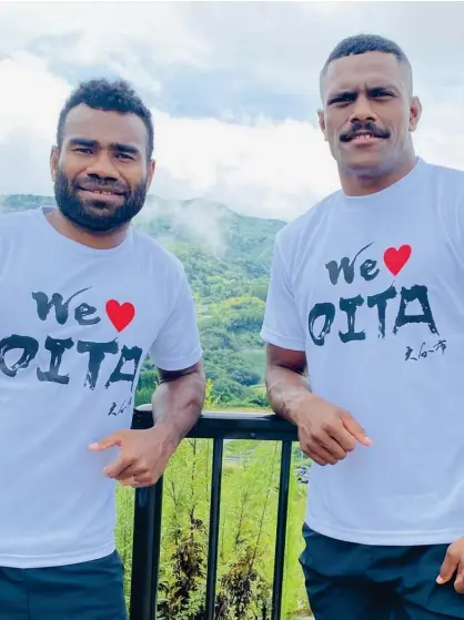  ?? Photo: Seremaia ‘Jerry’ Tuwai / Twitter. ?? Pictured: Fiji Airways Fijian 7s players Seremaia ‘Jerry’ Tuwai (left) and Jiuta Wainiqolo in Oita, Japan.