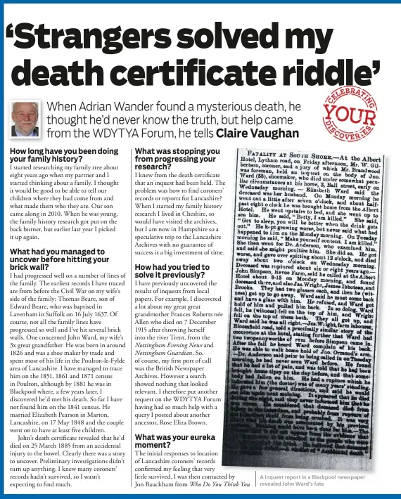  ??  ?? A inquest report in a Blackpool newspaper revealed John Ward’s fate Who Do You Think You Are?