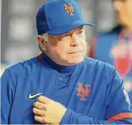  ?? Brett Davis/Associated Press ?? New York Mets manager Buck Showalter before a baseball game against the Atlanta Braves last season in Atlanta.