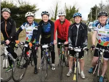  ??  ?? Christophe­r Leahy, Noel Lawlor, Alfie Giles, Trevor Dunley, Jason Giles and Kevin Giles pictured at the ‘Tour De Ballyfinna­ne’ cycle on Saturday morning.