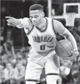  ?? Sue Ogrocki Associated Press ?? TIRELESS Oklahoma City guard Russell Westbrook is averaging 31.9 points, 10.5 rebounds and 10.1 assists. He could become the first NBA player in 55 years to average a triple-double for a season.