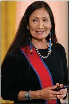  ?? (File Photo/AP/Susan Walsh) ?? “We believe very strongly that collaborat­ive conservati­on is the way forward,” said U.S. Interior Secretary Deb Haaland, shown here at a reception Nov. 15 in the East Room of the White House in Washington.