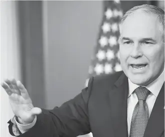  ?? Molly Riley / Sipa USA / TNS ?? EPA Administra­tor Scott Pruitt’s remarks Monday drew praise from ethanol producers. Bob Dinneen, president of the Renewable Fuels Associatio­n, said:“We would be receptive to any proposals bringing more transparen­cy and liquidity to the RIN market.”