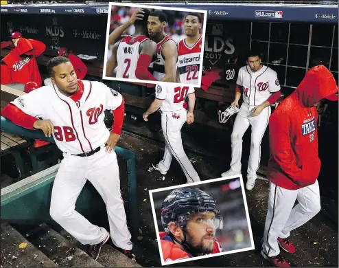  ?? THE ASSOCIATED PRESS PHOTOS ?? Whether it’s the Nationals blowing late leads, like they did last year against the Chicago Cubs, Alex Ovechkin and the Capitals falling short year after year (bottom), or the Wizards failing to advance very far, the playoffs haven’t been kind to...