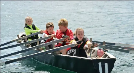  ??  ?? The Brandon crew of Michael Lyne, Kayla O’Neill, Muireann Ní Chathasaig­h and David Sheehan who won the under-18 race at Regatta Fionn Trá on Sunday. Photo by Declan Malone