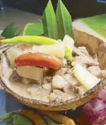  ??  ?? Regional favorite: Bicol Express is composed of pork belly with ginger, garlic, onions, shrimp paste, pineapple, coconut milk, and of course, chili.