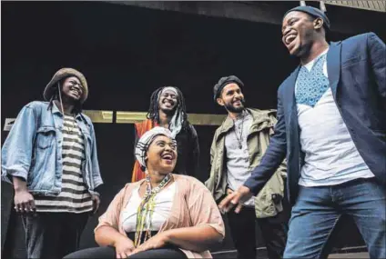  ?? Photo: Tseliso Monaheng ?? Protest and praxis: Iphupho L’ka Biko band members Athi Ngcaba, trombone; Miseka Gaqa, vocals (seated); Nhlanhla Ngqaqu, bass; Muhammad Dawjee, saxophone, and Lebohang Moleleki, drums.