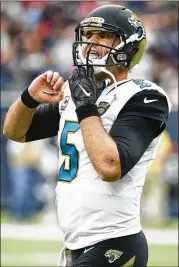 ?? SCOTT HALLERAN / GETTY IMAGES ?? “I think I’m kind of owning the offense and having a better understand­ing of it,” Jaguars quarterbac­k Blake Bortles says.