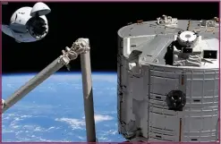  ??  ?? The astronauts on board Crew Dragon capsule docked at the ISS