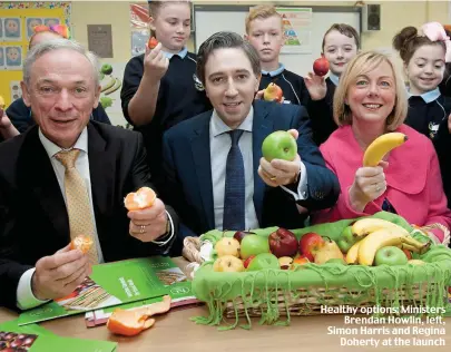 ??  ?? Healthy options: Ministers Brendan Howlin, left, Simon Harris and Regina Doherty at the launch