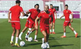  ?? ?? Morocco’s Sofyan Amrabat and teammates during training at the Al Duhail SC Stadium, yesterday.