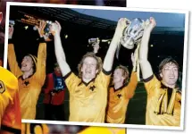  ??  ?? Ruben Neves celebrates this season as his side try to emulate the success of the last Wolves team to win a major trophy (inset). Andy Gray (centre and John Richards (right), raise the League Cup in 1980 GOLDEN DAYS: