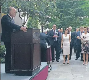  ?? SUBMITTED PHOTO ?? MP Mark Eyking, chair of Canada’s Internatio­nal Trade Committee (CIIT), is shown addressing the U.S. Chamber of Commerce during his Washington, D.C. trip last week.