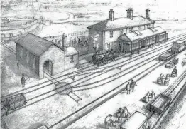  ??  ?? A sketch showing how Horncastle station would have looked in 1855. Note the wagon turntable that was worked by a shunting horse stabled in the yard. The Railway Magazine today is based in what was fields beyond the right-hand chimney of the station building.