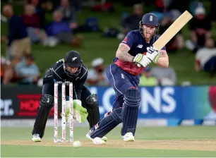  ?? AFP ?? Ben Stokes bats (right) watched by Tom Latham during the second ODI match. —