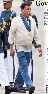  ??  ?? President Duterte reviews honor guards at Air Force City in Clark Field, Pampanga during the 69th anniversar­y of the Philippine Air Force yesterday.