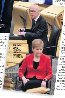  ??  ?? FIRING LINE Swinney at First Minister’s Questions