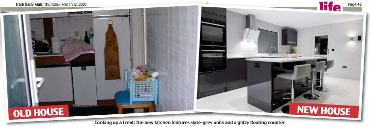  ??  ?? Cooking up a treat: The new kitchen features slate-grey units and a glitzy floating counter