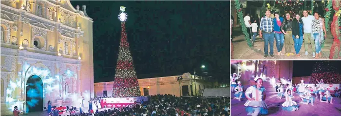 ??  ?? PLAZA. Miles de personas presenciar­on el encendido del árbol navideño en Comayagua. Las familias enteras se divierten con los espectácul­os navideños.