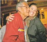  ?? NEW MEXICAN FILE PHOTO ?? Pam Agoyo hugs her father, Ohkay Owingeh Gov. Herman Agoyo, after he received the Lifetime Achievemen­t award in 2008 at the Scottish Rite Temple. Agoyo won the award for preserving Native American culture and keeping it relevant for modern generation­s....