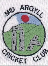  ??  ?? Mid Argyll Cricket Club logo with the standings stones of Kilmartin valley depicting the wickets and the sun representi­ng the cricket ball.