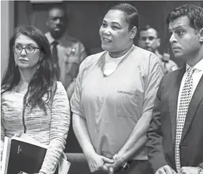  ??  ?? Sherra Wright, center, stands in court with her attorneys Laurie Hall, left, and Juni Ganguli during an appearance in Judge Lee Coffee’s courtroom Friday morning. Wright and co-defendant Billy Ray Turner are charged in the killing of former NBA player Lorenzen Wright. MARK WEBER/THE COMMERCIAL APPEAL