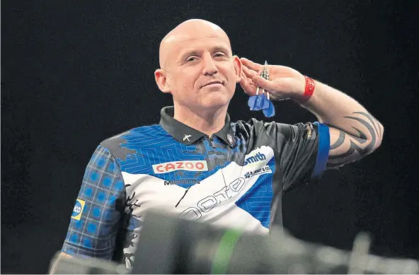  ?? ?? EAR WE GO: Arbroath darts ace Alan Soutar has made a fantastic impact at the Grand Slam and a huge six weeks lie ahead for ambitious star.