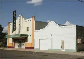  ??  ?? The Palace Theater, now an illustrato­r’s studio, once hosted nightly 1955 screenings of Elizabeth Taylor and James Dean movies while George Stevens and his Warner Brothers crew were shooting Giant outside of Marfa, Texas, which is now a hub for artists.