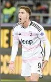  ?? ?? Juventus’s Dusan Vlahovic celebrates scoring during the Serie A soccer match between Cagliari and Juventus at the Unipol Domus stadium in Cagliari, Italy. (AP)