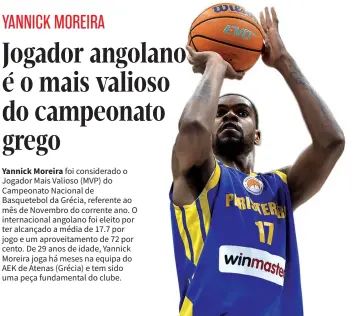 Jogador angolano é o mais valioso do campeonato grego - PressReader