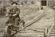  ??  ?? Pedal-powered rail vehicles date back to the 1850s, when maintenanc­e workers used hand-cars and ‘rail bikes’ to travel along the tracks. They were used to transport crew and materials for track inspection and repairs.