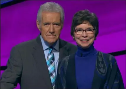  ?? SUBMITTED PHOTO ?? ‘Jeopardy!’ host Alex Trebek, left, poses with Dr. Susan Waller of Chester on the set of America’s favorite quiz show in Culver City, Calif.