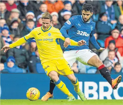  ?? Picture: SNS. ?? Chris Millar is challenged by Daniel Candeias in the Saints’ win over Rangers.