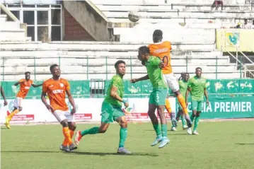  ?? ?? Nasarawa United (in green colours) battle Akwa United in a recent NPFL clash