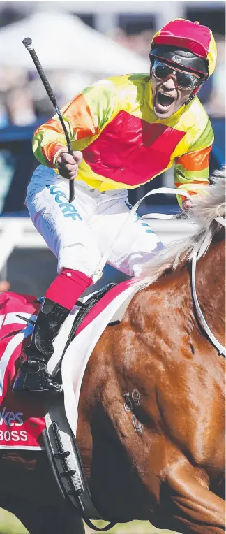  ?? Picture: GETTY IMAGES ?? Michael Walker celebrates his Caulfield Guineas win on Mighty Boss.