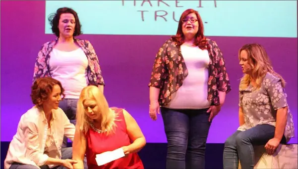  ??  ?? Kilrane/Rosslare Harbour Tops Group members Imelda Kehoe, Carmel Doyle, Susie Glendon, Elaine Pierce and Suzie McGuire performing the Hold On’ scene as part of their ‘Backbeat’ show at South East Tops 2017 in Taghmon Camross GAA Community Centre.