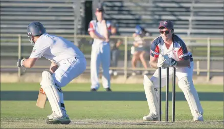  ??  ?? STUMPED: Grampians Cricket Associatio­n’s Ricky Peters gets stumped by Nathan Koenig during a Grampians v Horsham T20 match at Central Park, Stawell. Picture: PAUL CARRACHER This week, A Grade: Last week: This