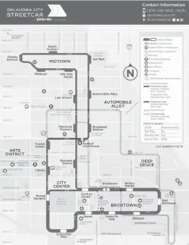  ?? [COURTESY EMBARK] ?? The Oklahoma City Streetcar is designed in linear loops as shown in this service map.